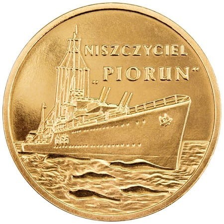 Moneta 2 zł Niszczyciel Piorun 2012 r. rewers