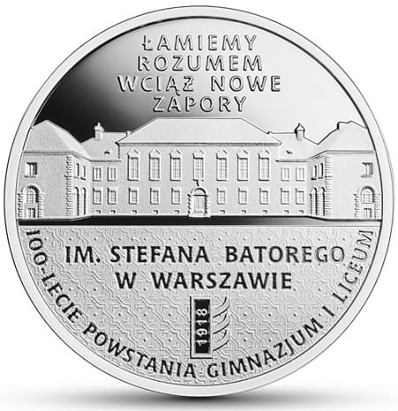 Moneta 10 zł 100-lecie Liceum im. Stefana Batorego 2018 r. rewers