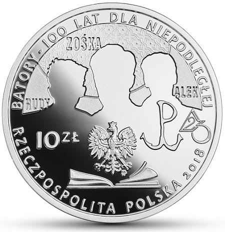 Moneta 10 zł 100-lecie Liceum im. Stefana Batorego 2018 r. awers