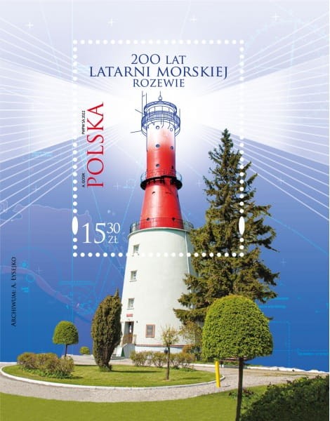 Znaczki 200 lat Latarni Rozewie Blok 2022 r.