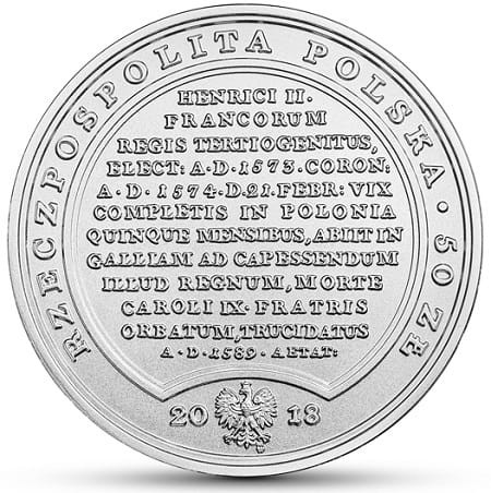 Moneta 50 zł Henryk Walezy 2018 r. awers