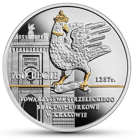 Moneta 10 zł 760-lecie Bractwo Kurkowe w Krakowie 2018 r. rewers