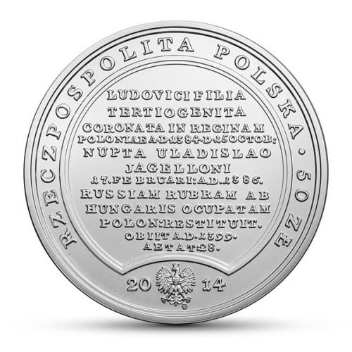 Moneta 50 zł Jadwiga Andegaweńska 2014 awers