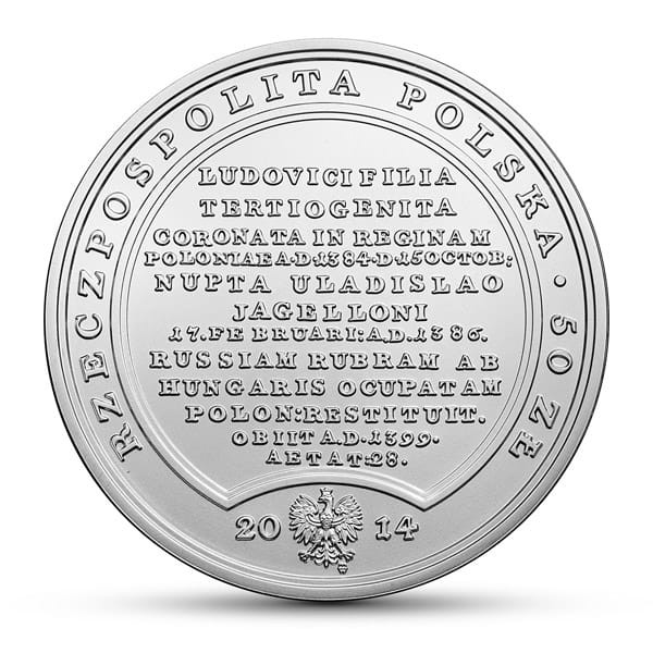 Moneta 50 zł Jadwiga Andegaweńska 2014 r. awers