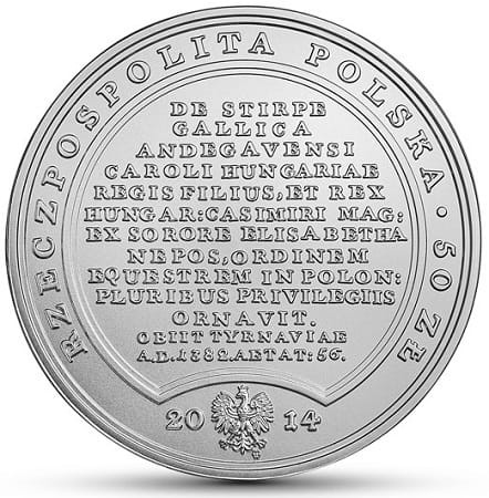 Moneta 50 zł Ludwik Węgierski 2014 r. awers