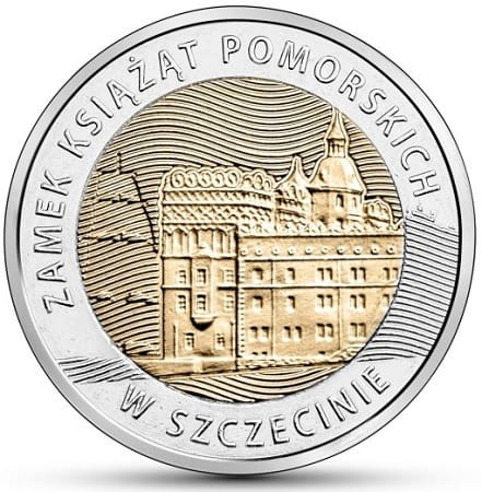Moneta 5 zł Zamek Książąt Pomorskich w Szczecinie 2016 rewers