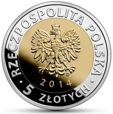 Moneta 5 zł Zamek Królewski w Warszawie 2014 r. awers