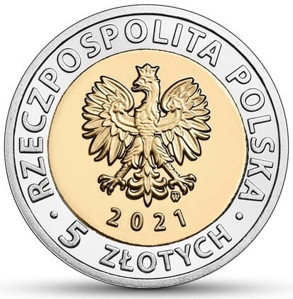 Moneta okolicznościowa 5 zł Brama Żuraw w Gdańsku 2021 awers