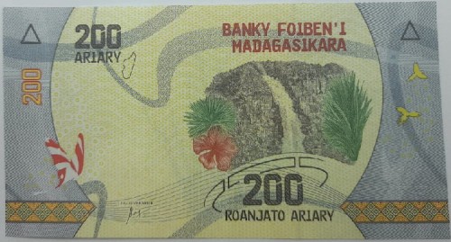 Madagaskar Banknot 200 Ariary 2017 r. rewers