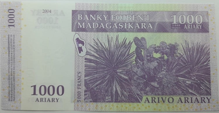 Madagaskar Banknot 1000 Ariary 2004 rewers