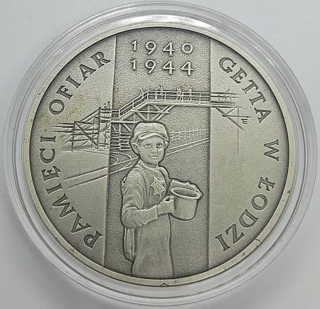 Moneta 20 zł Pamięci Ofiar Getta w Łodzi 2004 r. rewers