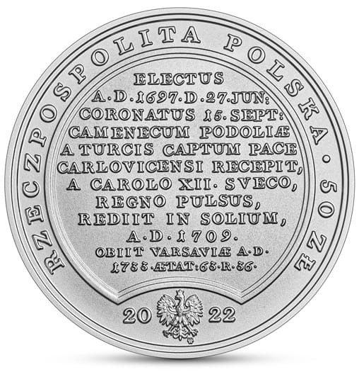 Moneta 50 zł August II Mocny 2022 awers