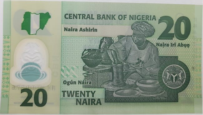 Nigeria Banknot 20 Naira 2018 r. polimer UNC rewers