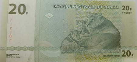 Kongo Banknot 20 Franków 2003 UNC rewers