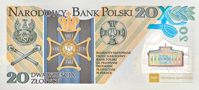 Banknot 20 zł 100. rocznica utworzenia Legionów Polskich 2014 rewers