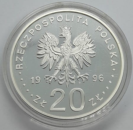 Moneta 20 zł Tysiąclecie Miasta Gdańska 1996 r. awers