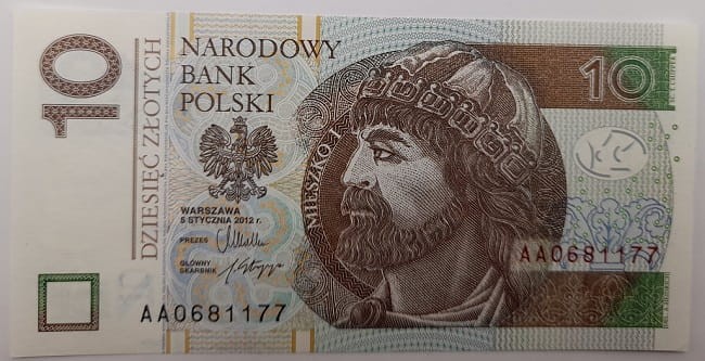 Banknot 10 zł Mieszko I 2012 r. AA UNC awers