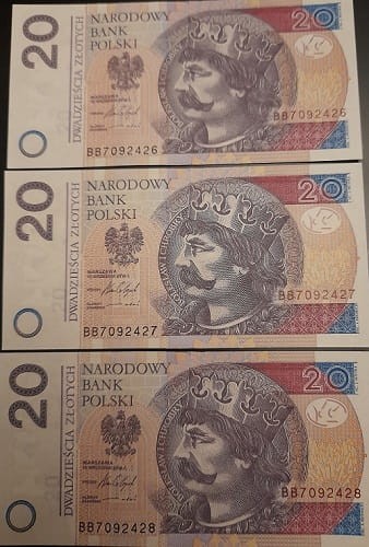 20 zł Bolesław Chrobry trzy kolejne numery 2016 r. UNC awers