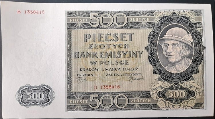 Banknot 500 zł 1940 r. awers