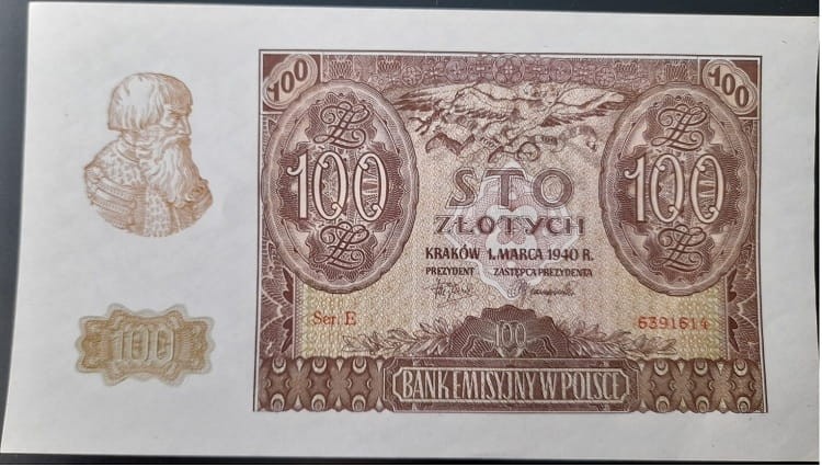 Banknot 100 zł 1940 awers