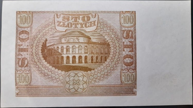 Banknot 100 zł 1940 rewers