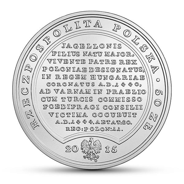 Moneta 50 zł Władysław Warneńczyk 2015 r. awers