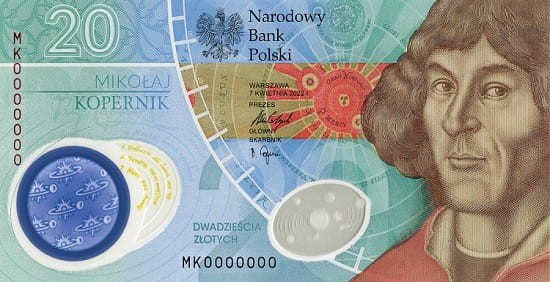 Banknot 20 zł Mikołaj Kopernik 2023 r awers