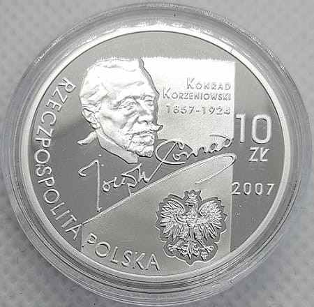 Moneta 10 zł Konrad Korzeniowski Joseph Conrad 2007 r. awers