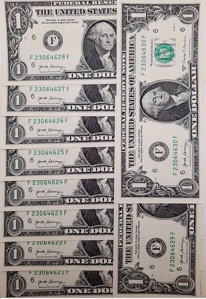 Banknot 1 dolar USA 2017 r. UNC 10 kolejnych