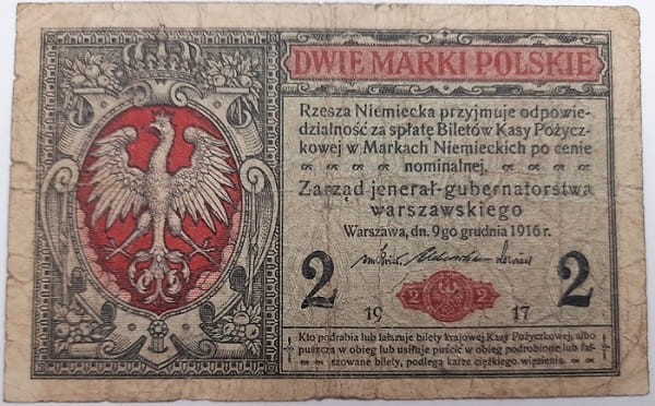 Banknot 2 marki polskie jenerał 1917 r. awers