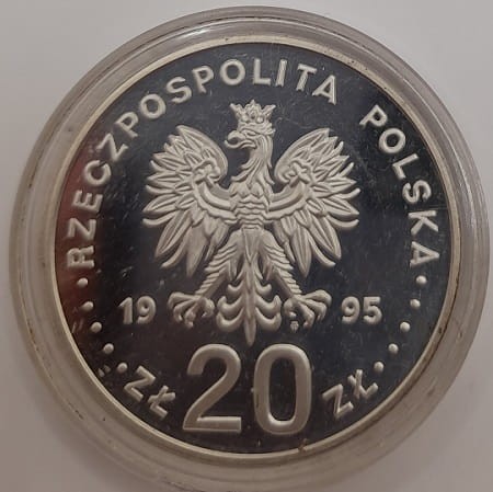 Moneta 20 zł Katyń Miednoje Charków 1940 1995 r. awers