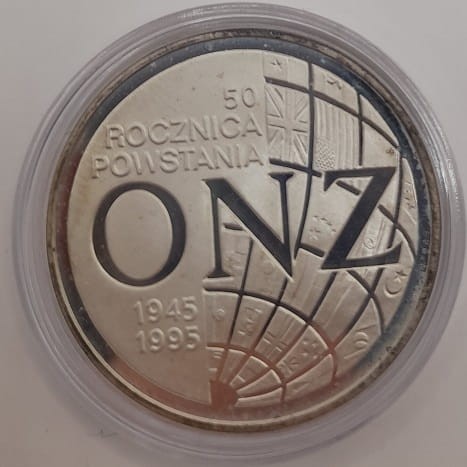 Moneta 20 zł 50. rocznica powstania ONZ 1995 r. rewers