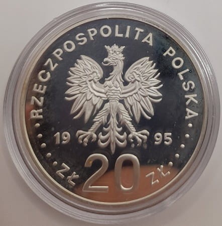 Moneta 20 zł 50. rocznica powstania ONZ 1995 r. awers