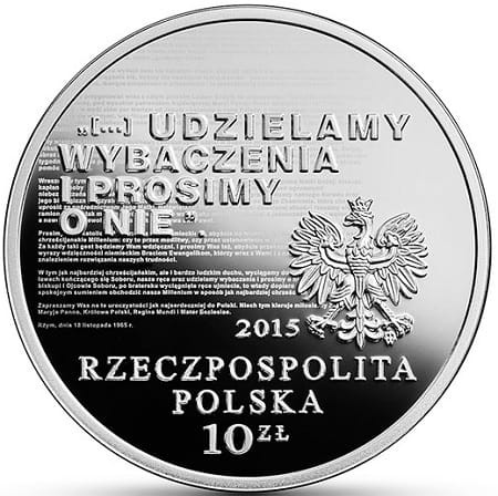 Moneta 10 zł 50. rocz. wystosowania orędzia biskupów 2015 r. awers