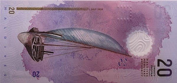 Malediwy banknot 20 rufiyaa 2020 r. rewers
