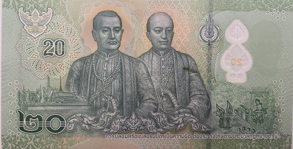 Tajlandia banknot 20 baht 2022 r. rewers