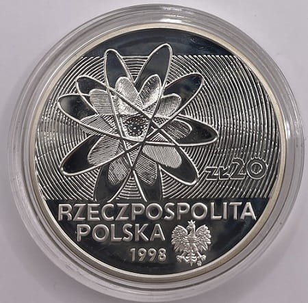 Moneta 20 zł 100-lecie odkrycia radu i polonu 1998 awers