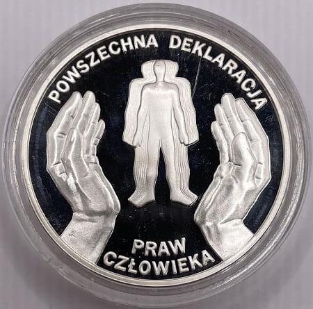 Moneta 10 zł Deklaracja praw człowieka 1998 r. rewers