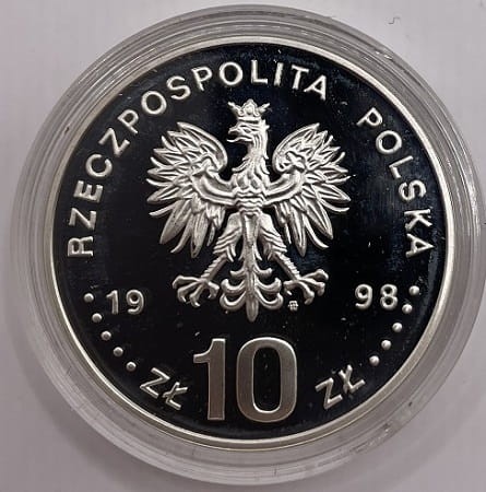 Moneta 10 zł Deklaracja praw człowieka 1998 r. awers