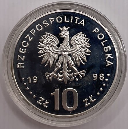 Moneta 10 zł Zygmunt III Waza półpostać 1998 awers