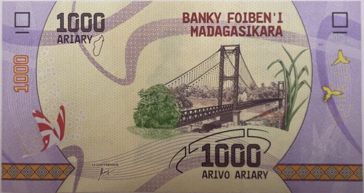 Madagaskar Banknot 1000 Ariary 2017 r. awers