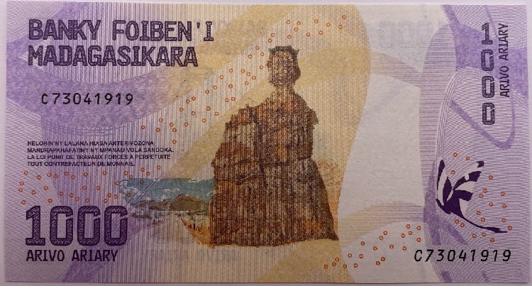 Madagaskar Banknot 1000 Ariary 2017 r. rewers