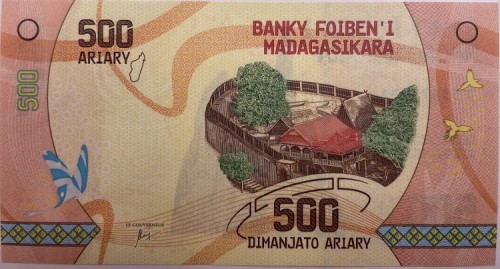 Madagaskar Banknot 500 Ariary 2017 r. awers