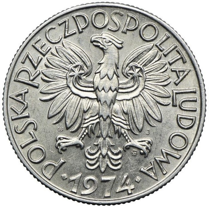 Moneta 5 złotych Rybak Słoneczko 1974 awers