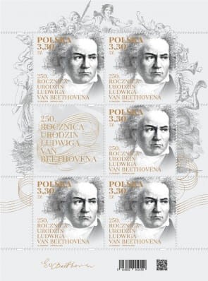 Znaczki 250 rocznica urodzin Ludwiga van Beethovena arkusz 2020 5118