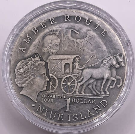 Moneta 1 dolar Szlak bursztynowy Gdańsk 2008 r. awers