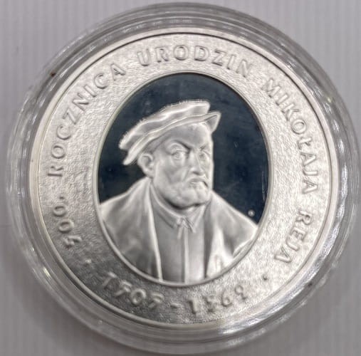Moneta 10 zł Mikołaj Rej 2005 r. rewers