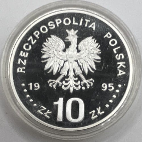 Moneta 10 zł 100 lat Nowożytnych Igrzysk Olimpijskich 1995 r. awers