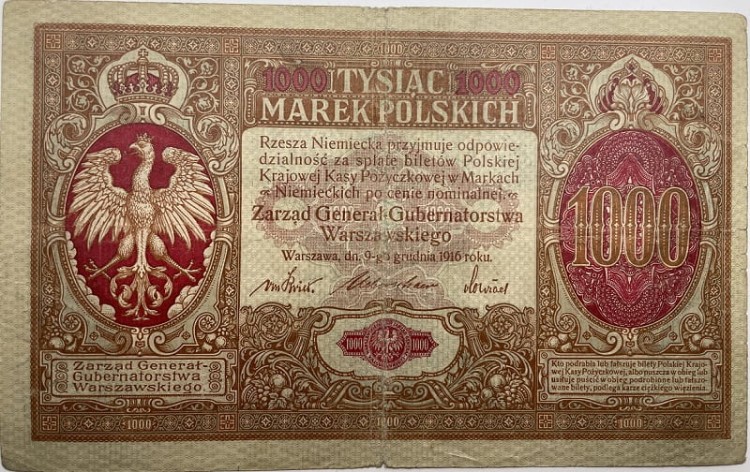 1000 marek polskich 1916 r. stan 4 awers