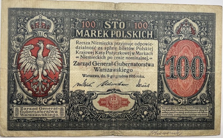 100 marek polskich 1916 awers